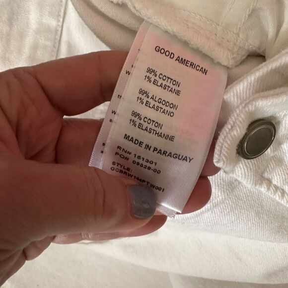 Good American Good Boy Straight Leg Jeans White Plus 24 Trendy Casual FLAW NEW - Picture 4 of 5